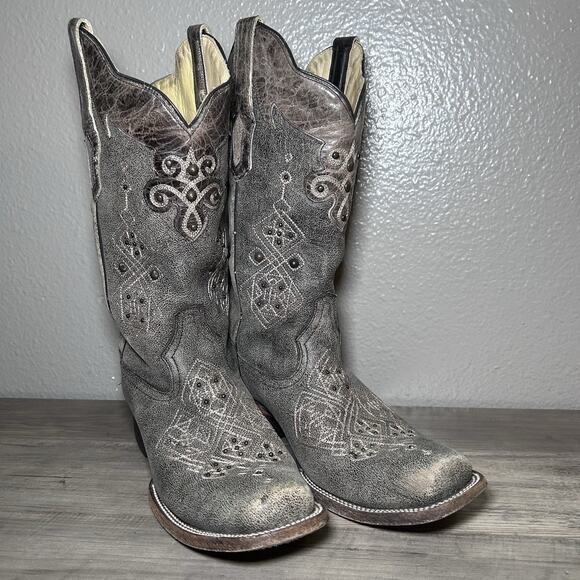 Womens Corral Boots Mexico Leather Studded Embroidered Western Boots Size 9 M - Picture 1 of 12
